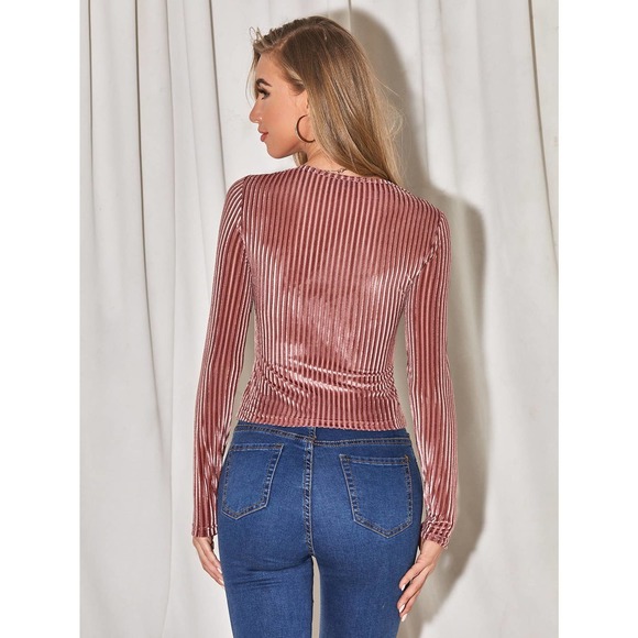 Long sleeve Solid Velvet Slim Tee black - Picture 3 of 8